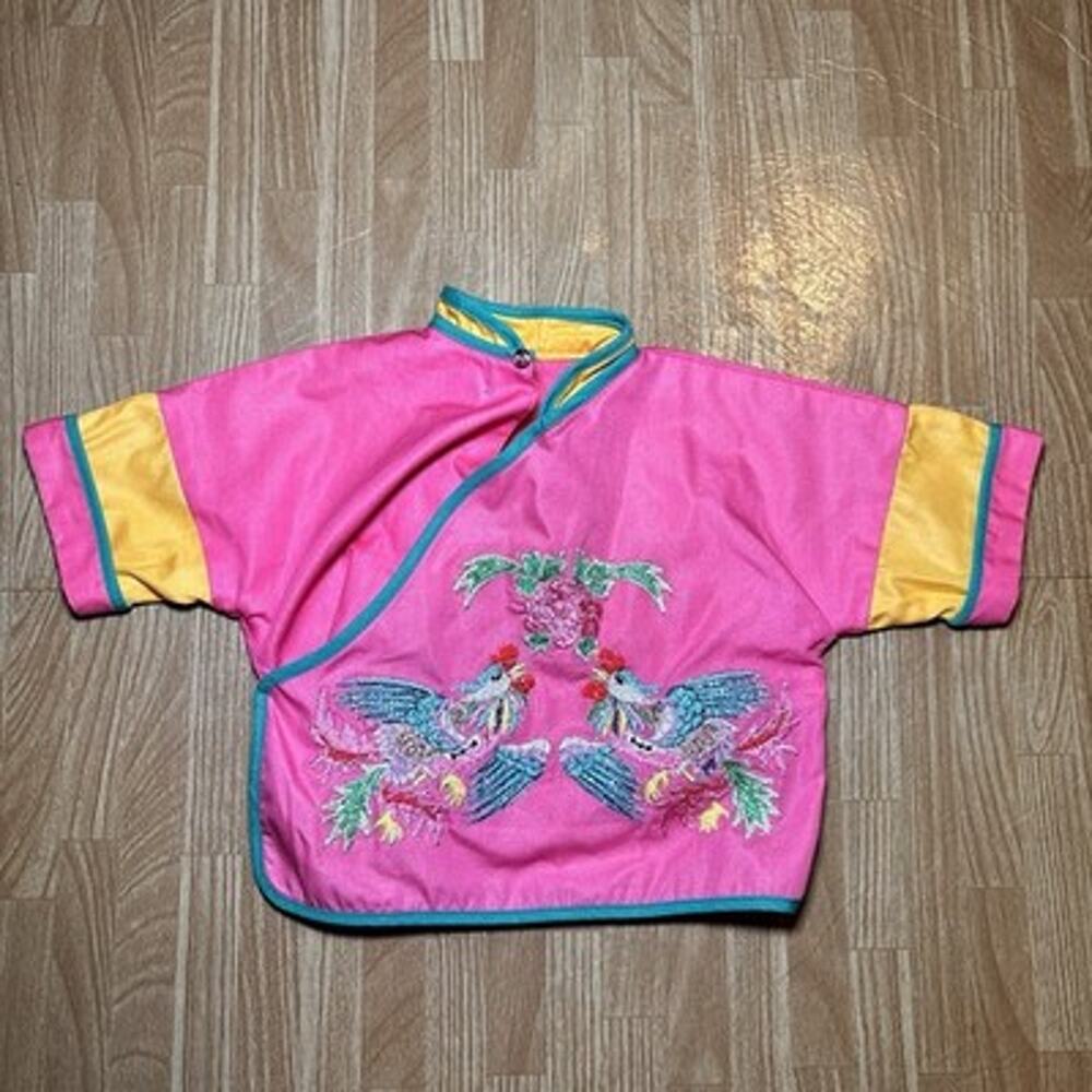 Dolls By Pauline Doll Shirt Pink Embroidered Rooster Asian Style Clothing